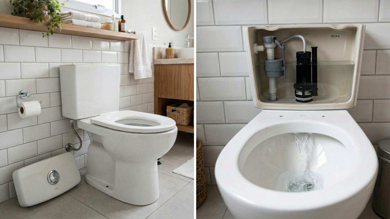 vaso sanitário com água caindo problema na válvula de descarga